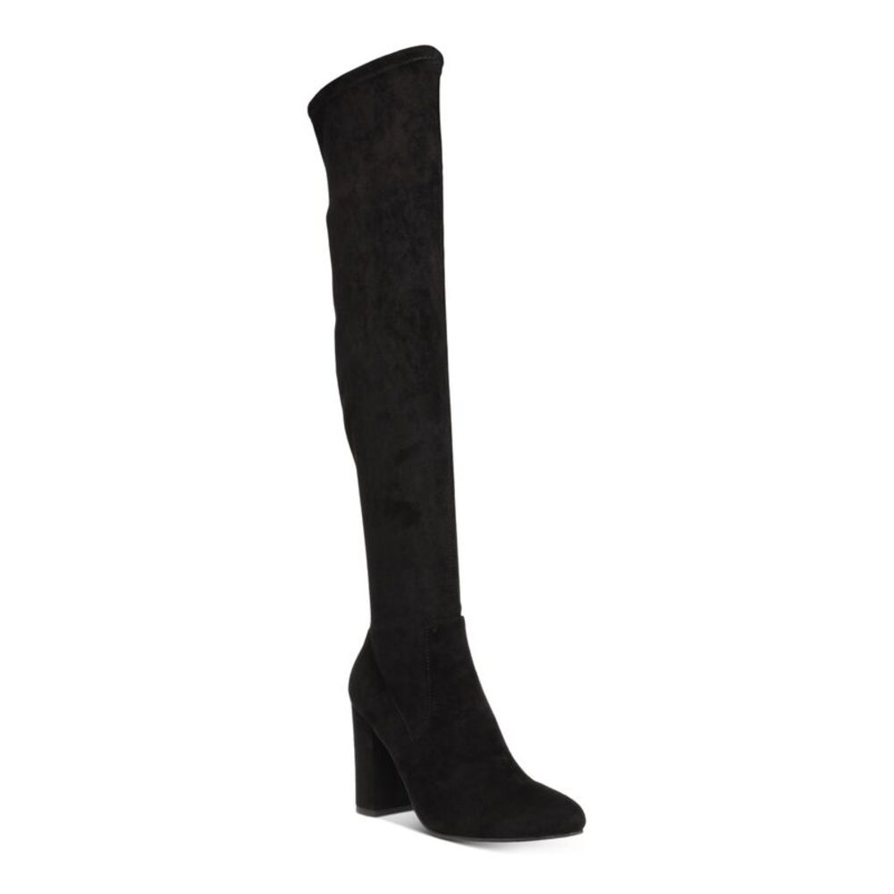 WILD PAIR Womens Black Stretch Bravy Pointed Toe Block Heel Boots 10 M